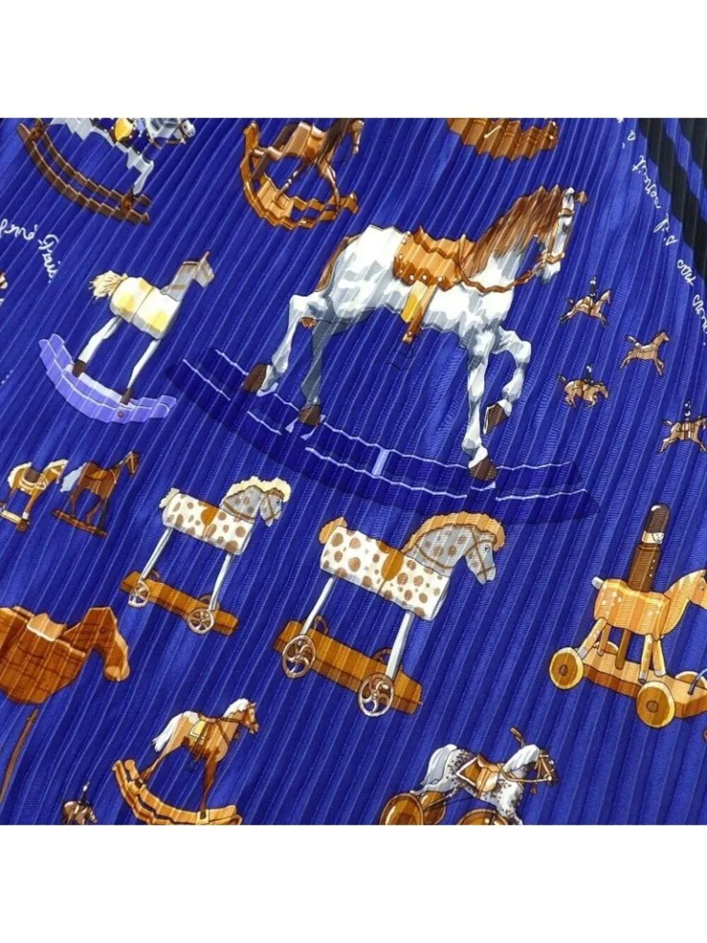 Hermes Carre 90 Pleats Blue Rocking Horse Scarf Silk Included